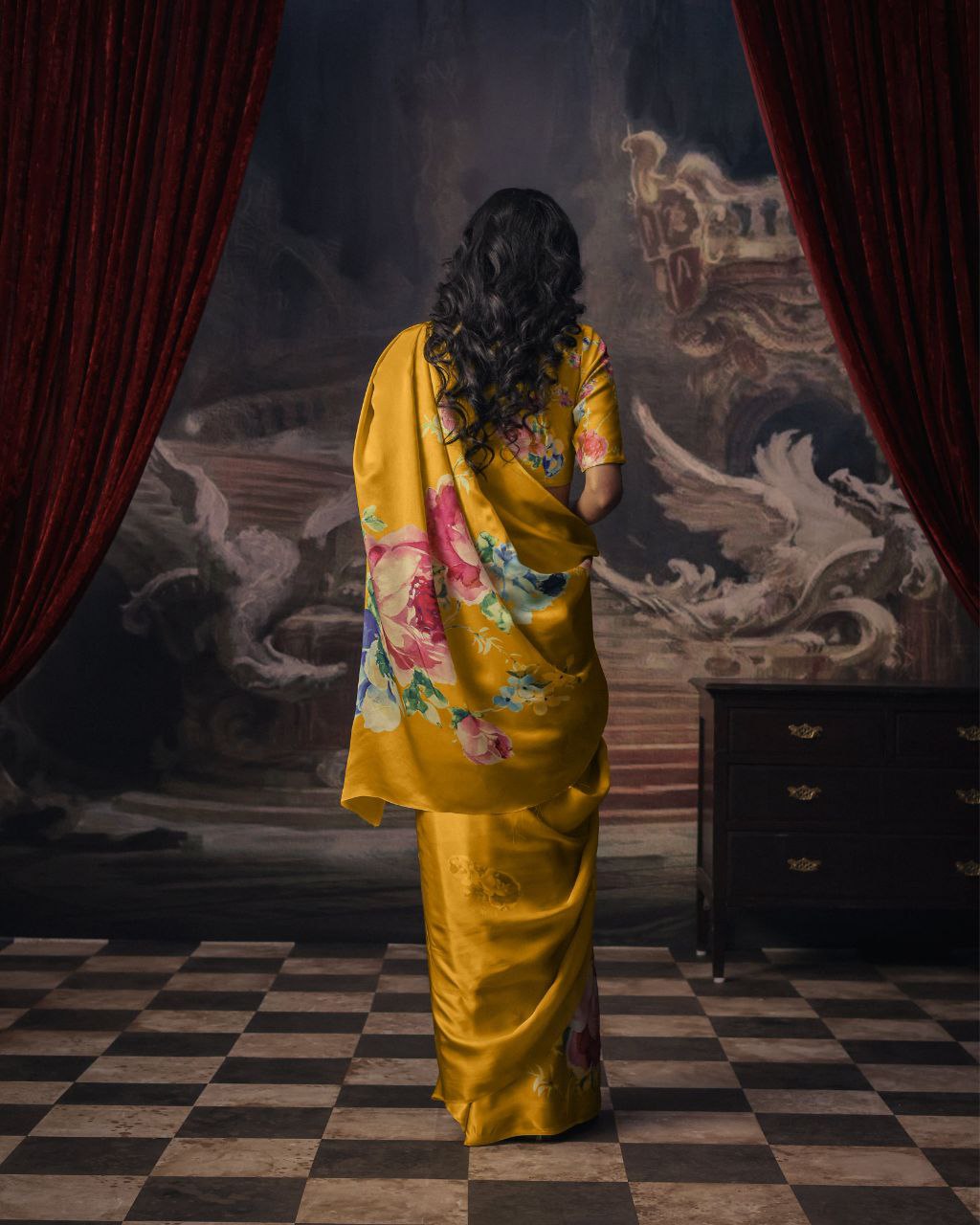 Floral Digital Print Original Japan Satin Saree with Blouse Piece
