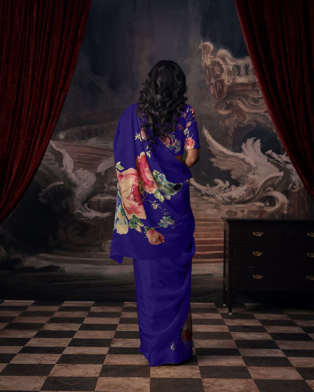 Floral Digital Print Original Japan Satin Saree with Blouse Piece