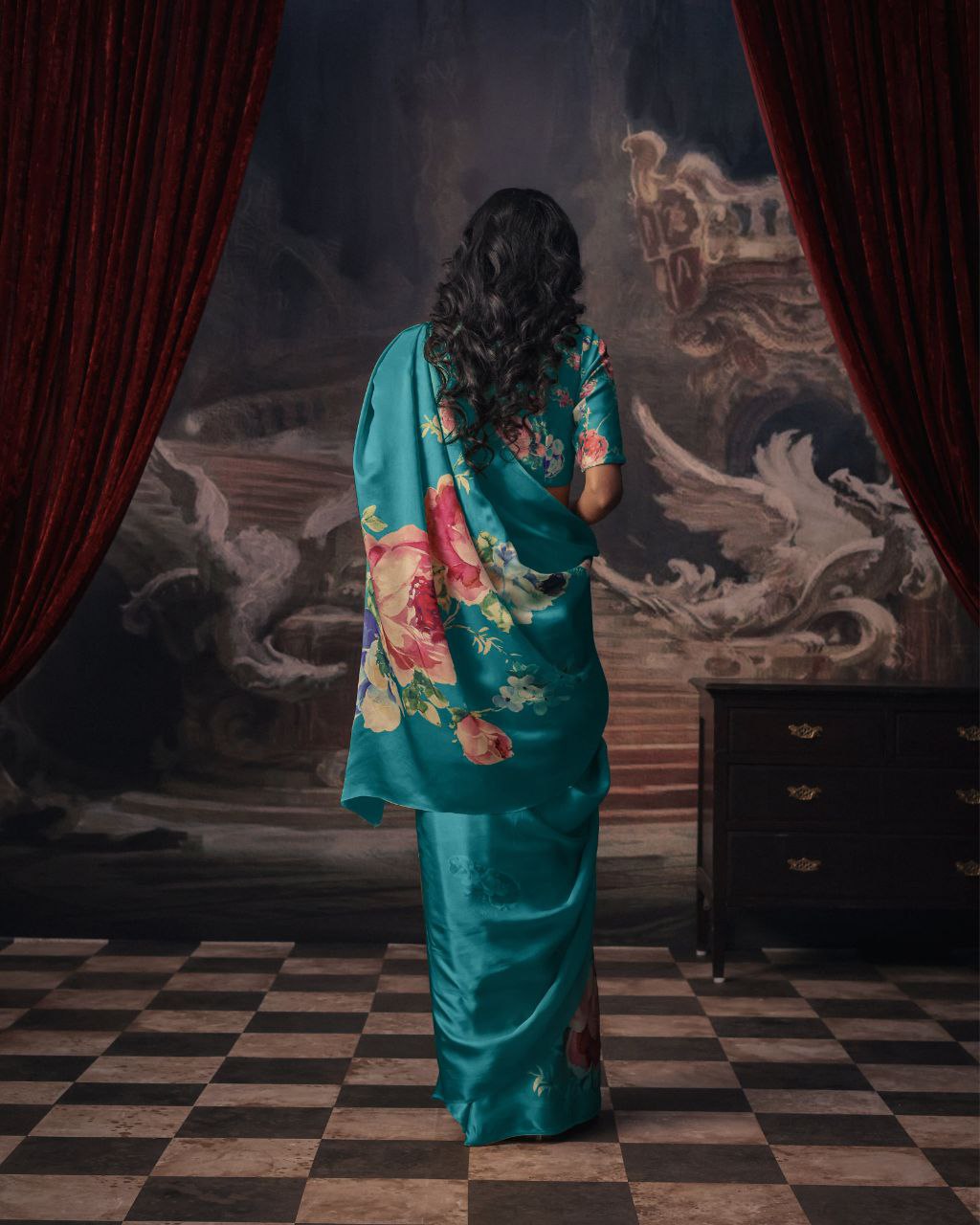Floral Digital Print Original Japan Satin Saree with Blouse Piece