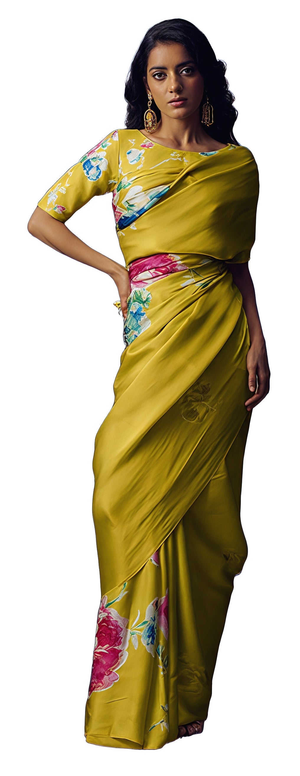 Floral Digital Print Original Japan Satin Saree with Blouse Piece