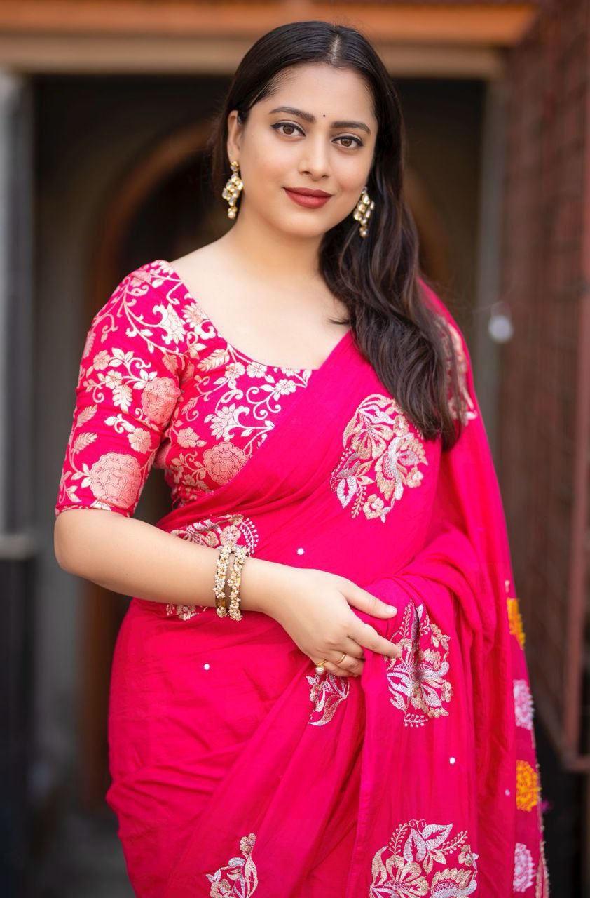 Zari Embroidery Work Pure Chanderi Cotton Bandhani Gharchola Saree with Tye-Dye Banarasi Blouse