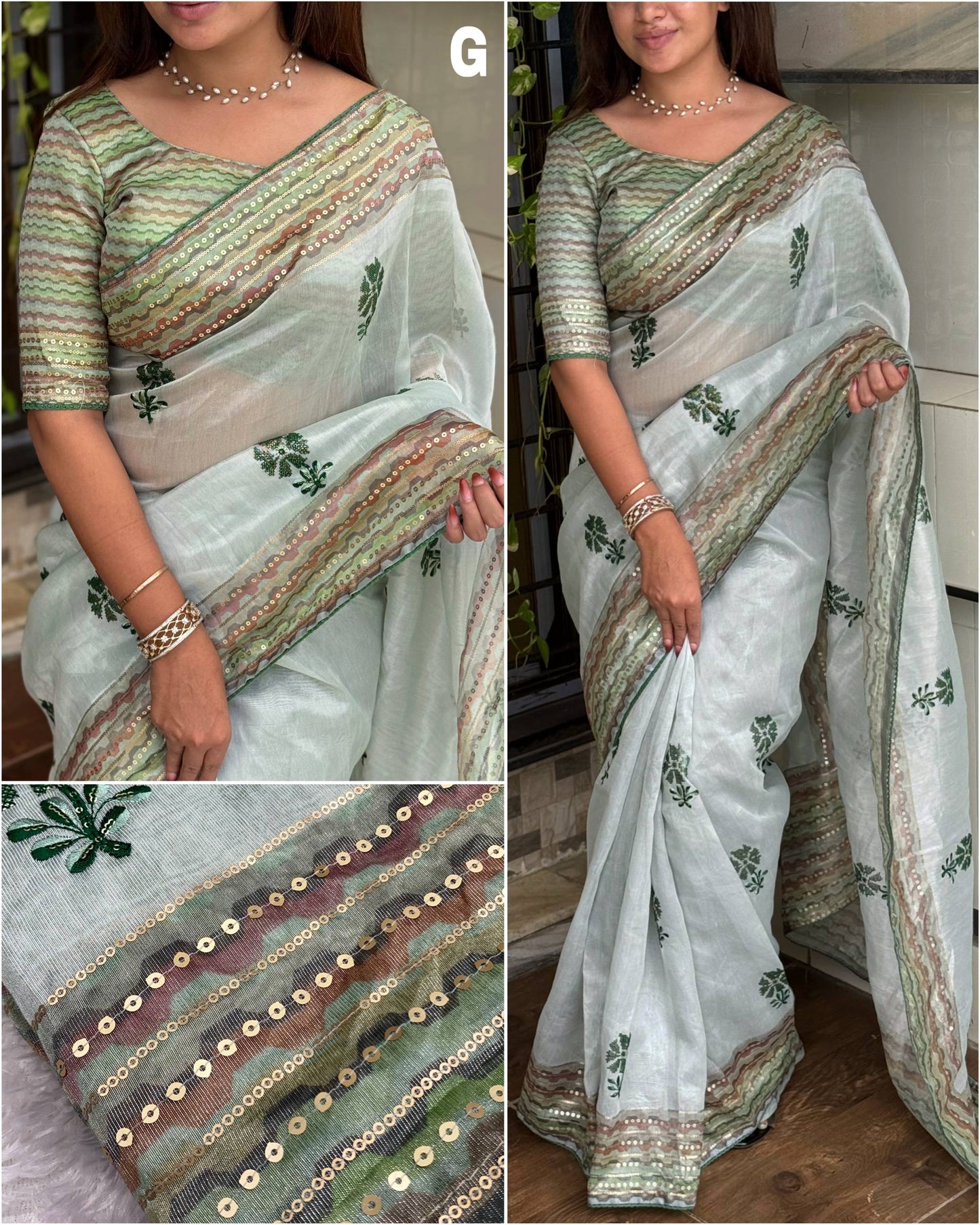 Thread & Sequins Work Digital Print Party Wear Embroidered Tani Shani Silk Saree With Blouse