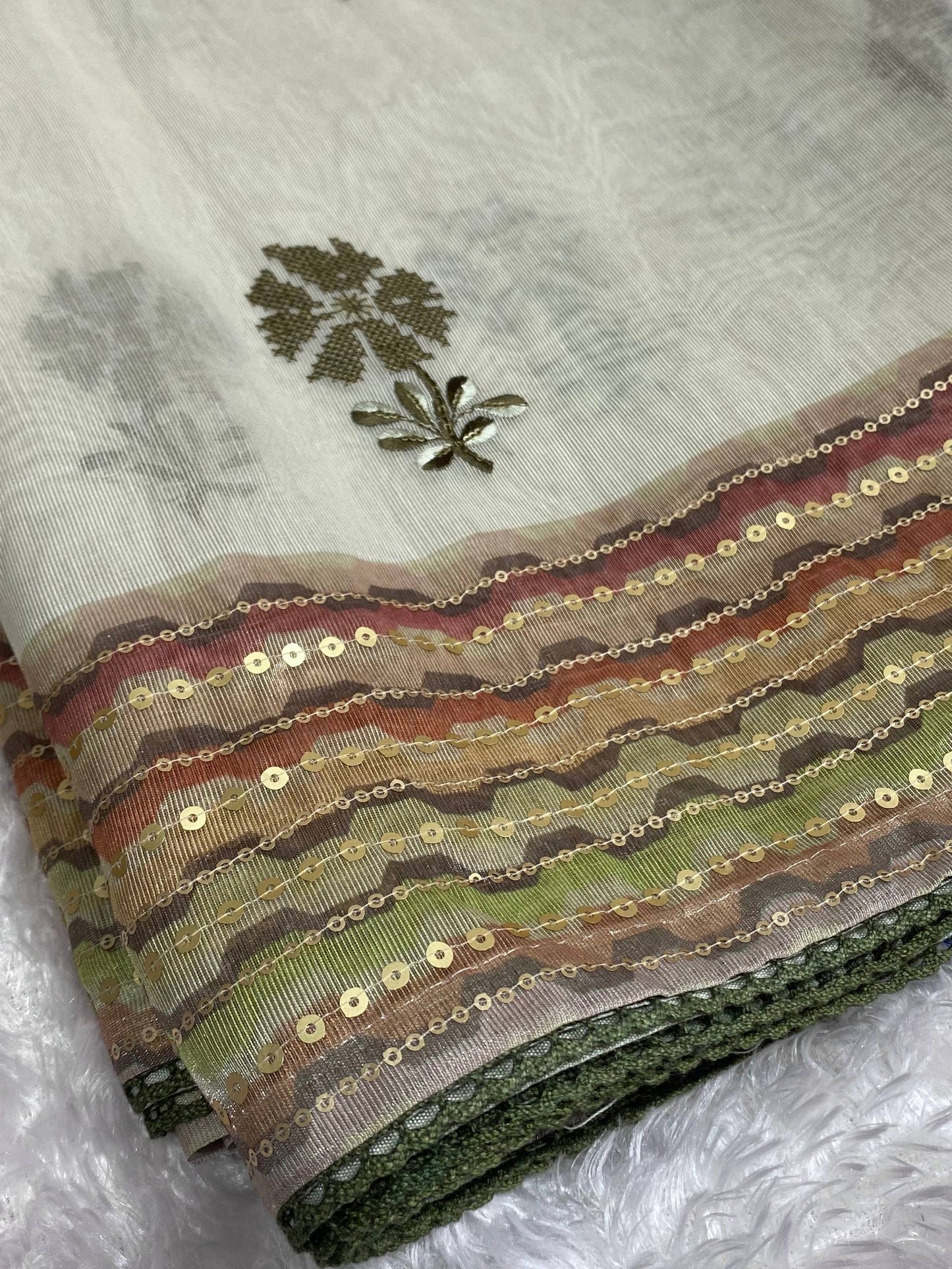 Thread & Sequins Work Digital Print Party Wear Embroidered Tani Shani Silk Saree With Blouse