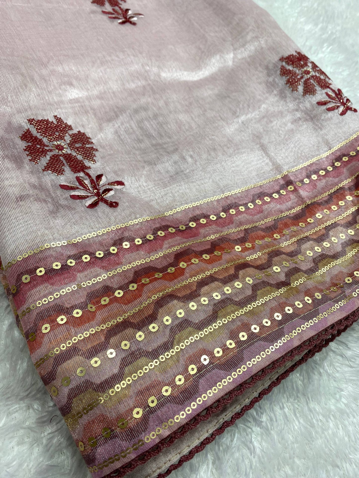 Thread & Sequins Work Digital Print Party Wear Embroidered Tani Shani Silk Saree With Blouse