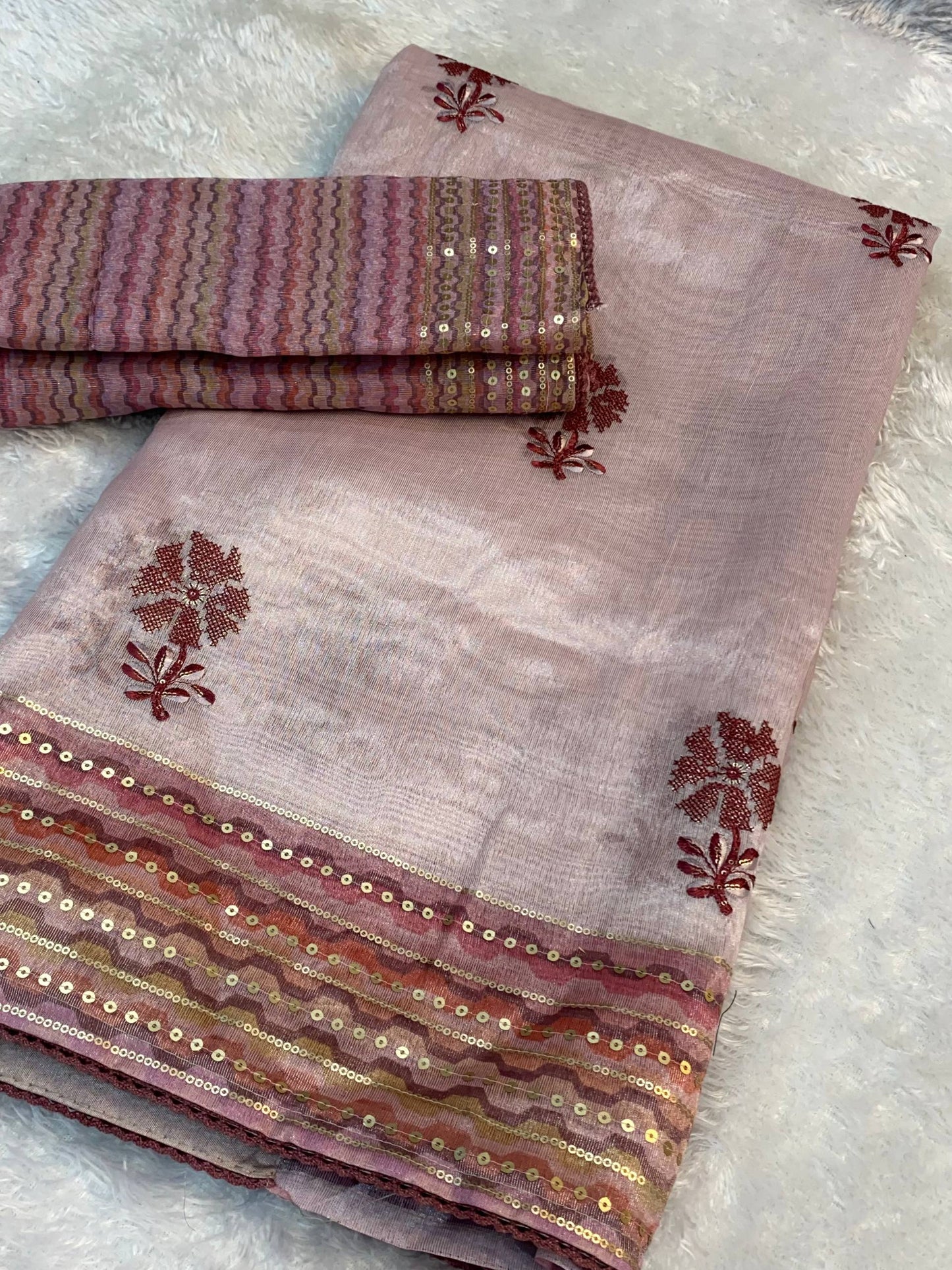 Thread & Sequins Work Digital Print Party Wear Embroidered Tani Shani Silk Saree With Blouse