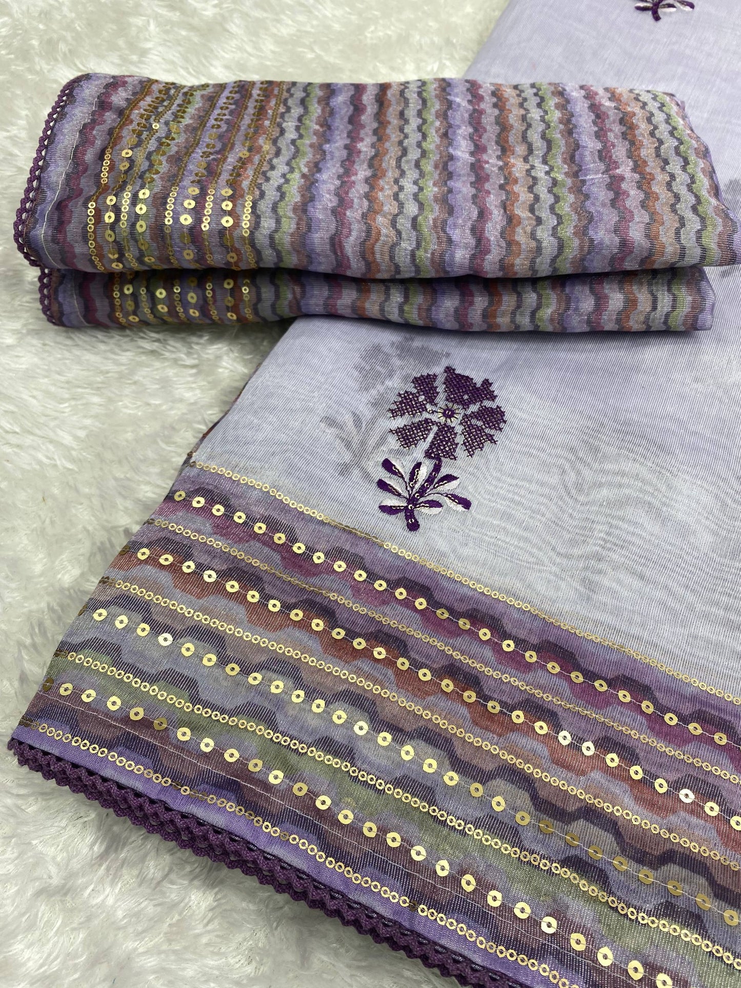 Thread & Sequins Work Digital Print Party Wear Embroidered Tani Shani Silk Saree With Blouse