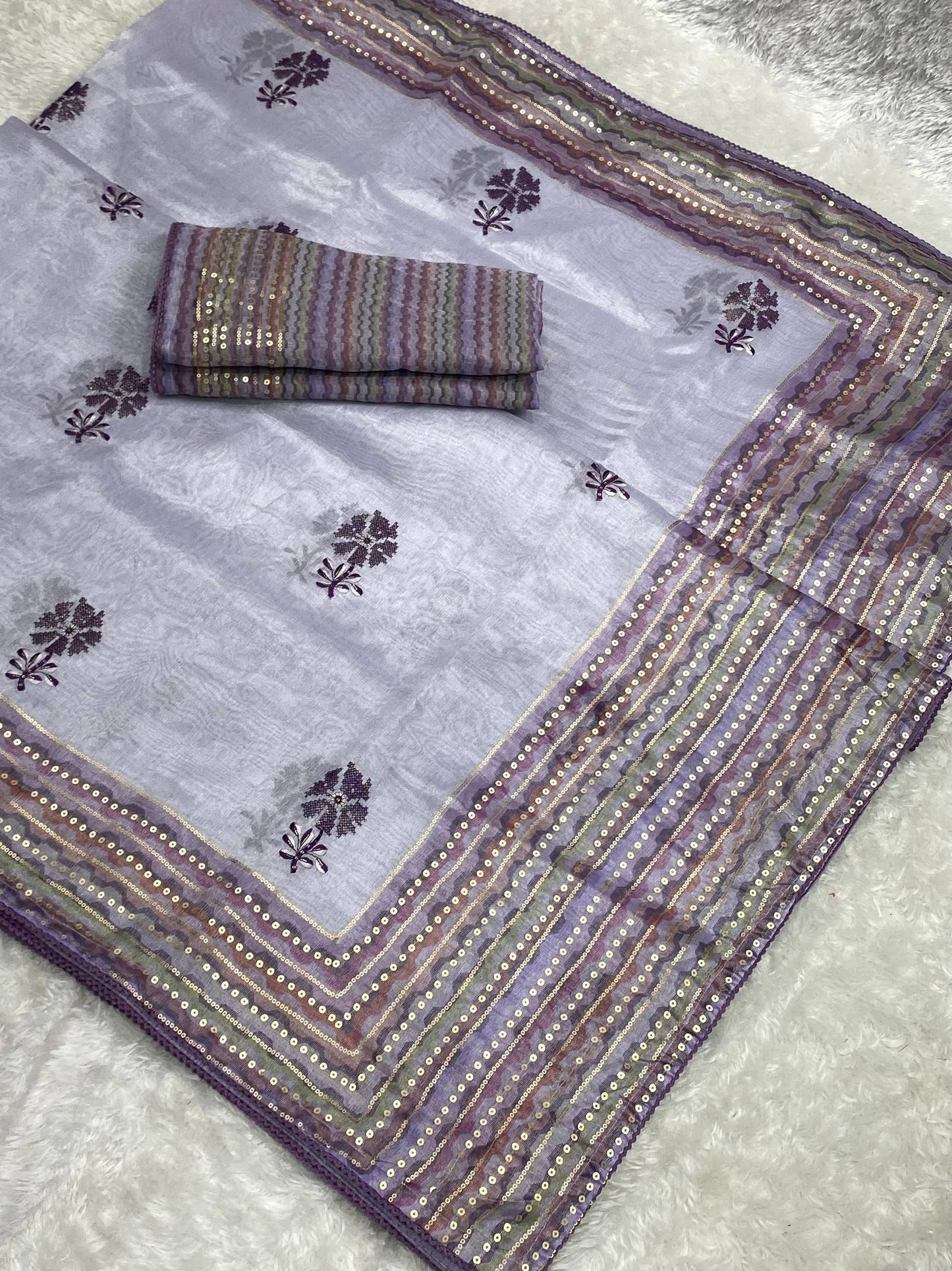 Thread & Sequins Work Digital Print Party Wear Embroidered Tani Shani Silk Saree With Blouse