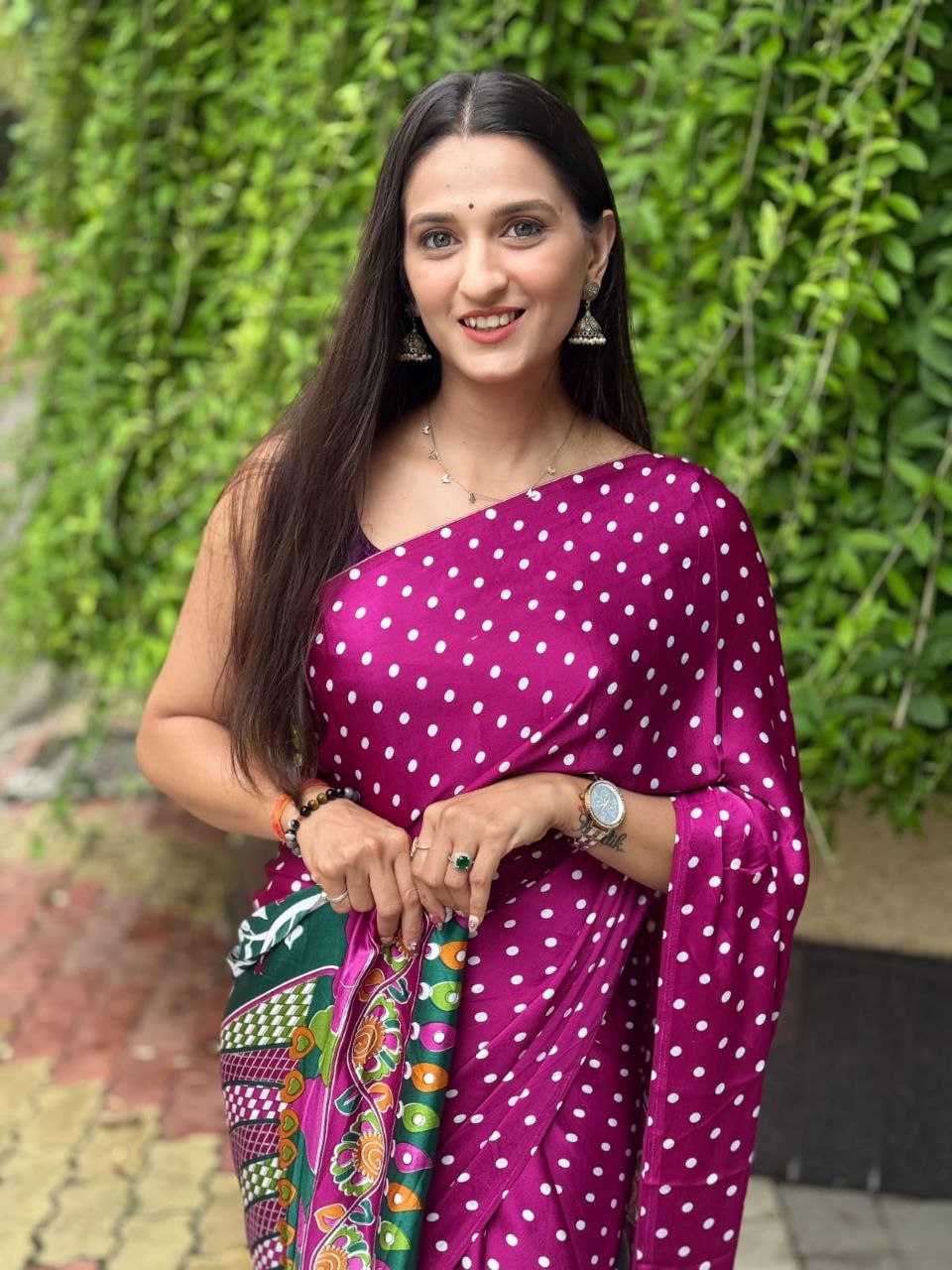 Bandhani Ajrakh Kalamkari Print Premium Gajji Silk Lagdi Patta Border Saree with Unstitched Blouse