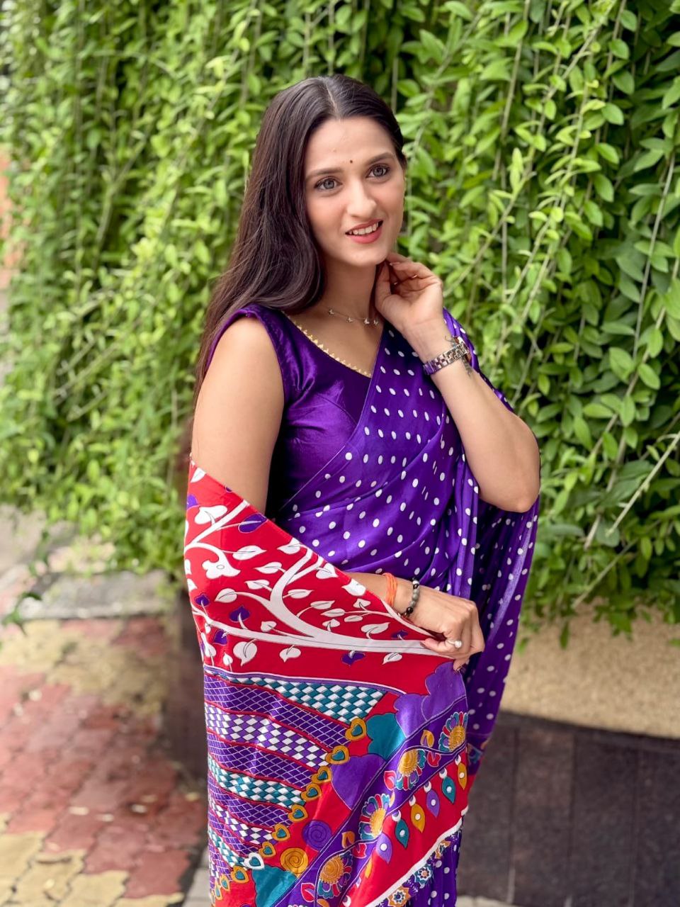 Bandhani Ajrakh Kalamkari Print Premium Gajji Silk Lagdi Patta Border Saree with Unstitched Blouse