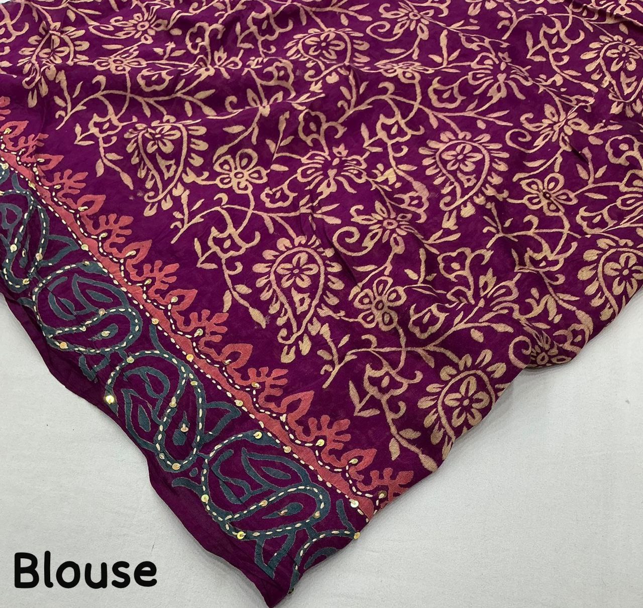 Premium  Ajrakh Handwork Pure Chanderi Cotton Saree With Blouse