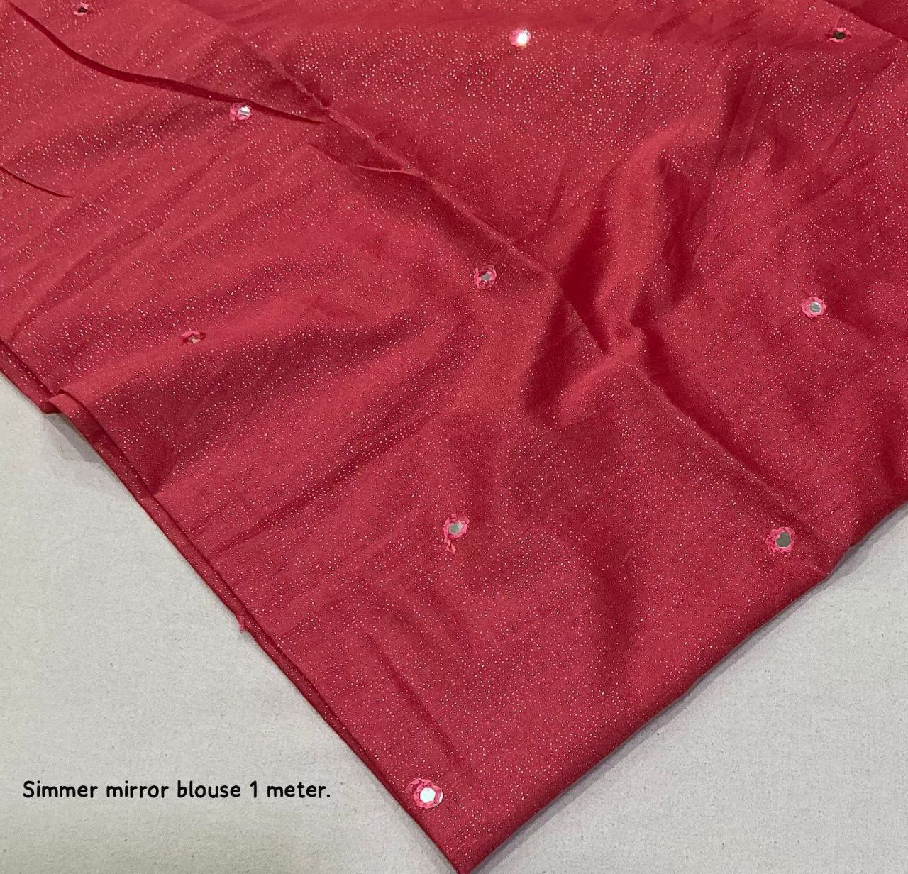 Hand Painted Zari Zig-Zag Design Pure Georgette Gala Style with Mirror Work Blouse