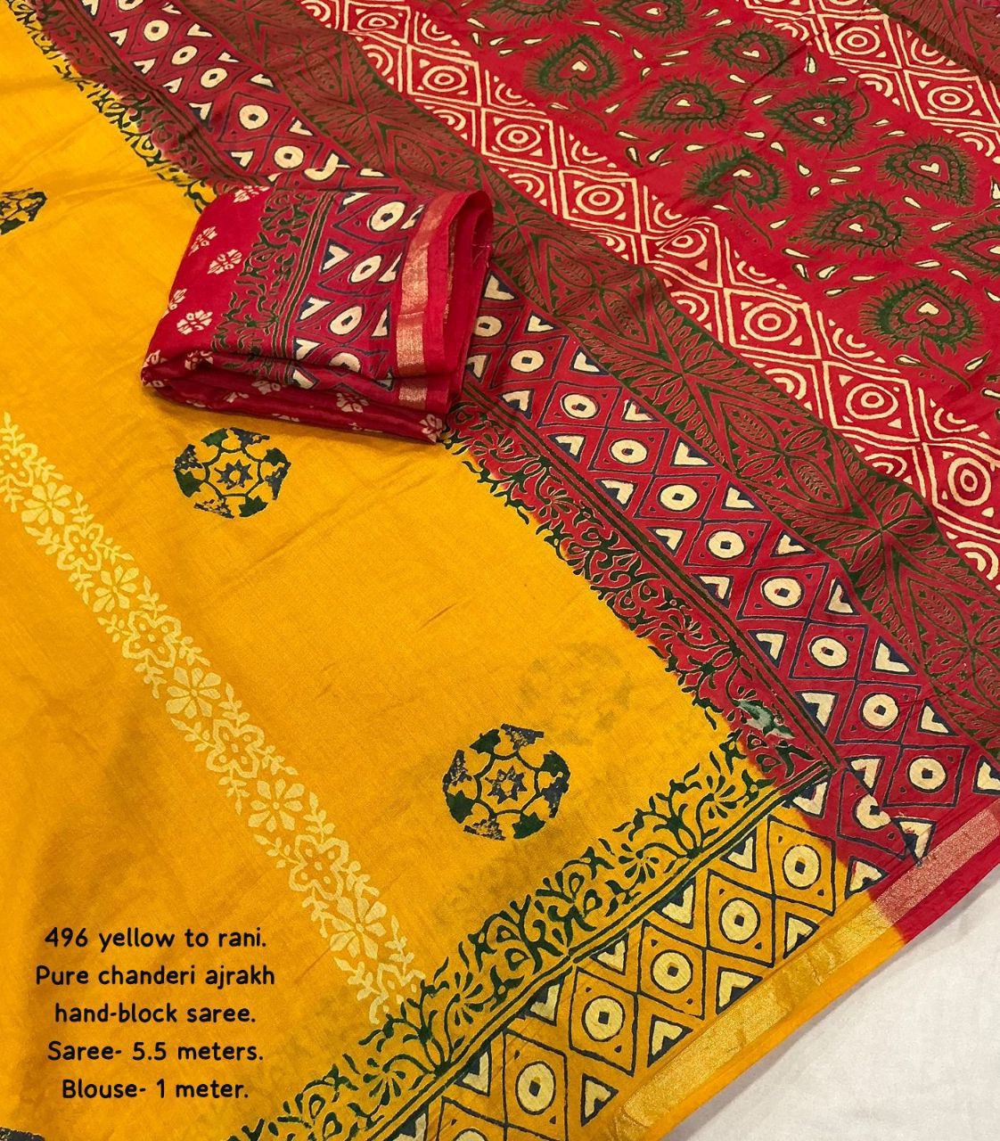 Zari Pattu Woven Border Pure Chanderi Cotton Ajrakh Saree with Blouse
