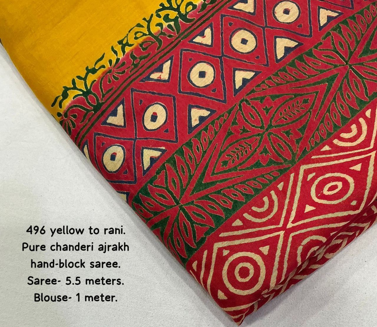 Zari Pattu Woven Border Pure Chanderi Cotton Ajrakh Saree with Blouse