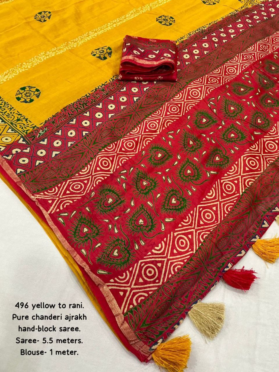 Zari Pattu Woven Border Pure Chanderi Cotton Ajrakh Saree with Blouse