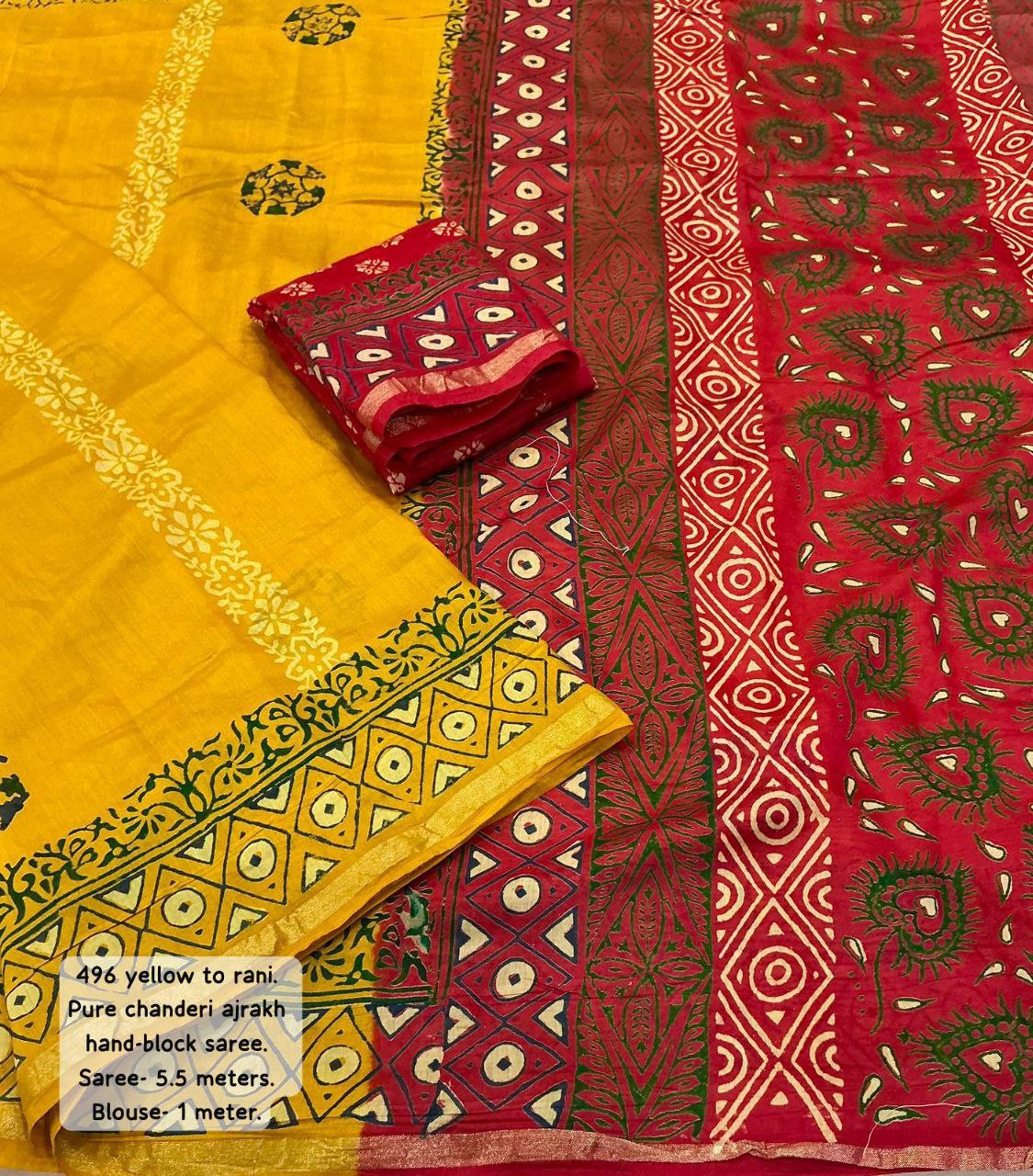 Zari Pattu Woven Border Pure Chanderi Cotton Ajrakh Saree with Blouse