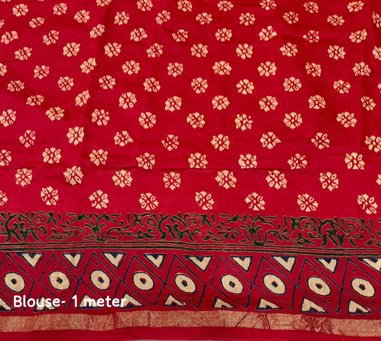 Zari Pattu Woven Border Pure Chanderi Cotton Ajrakh Saree with Blouse