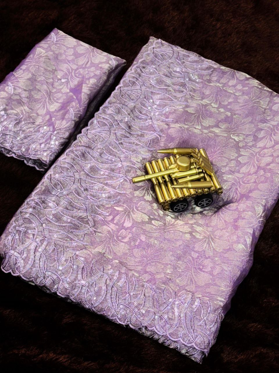 Embroidered Nc Satin Party Wear Shiny Self Jacquard Saree with Unstitched Blouse