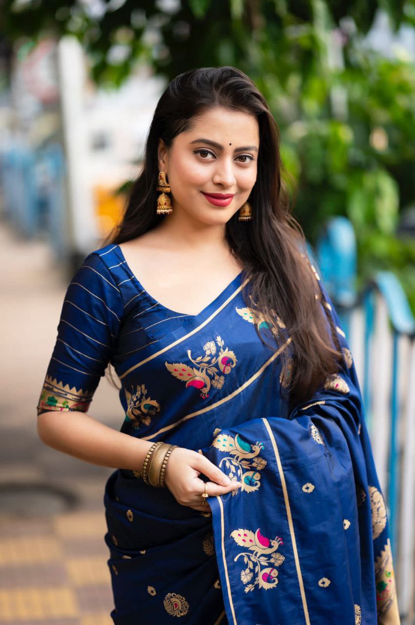 Elegant Traditional Soft Banarasi Silk Saree with Zari Woven Blouse