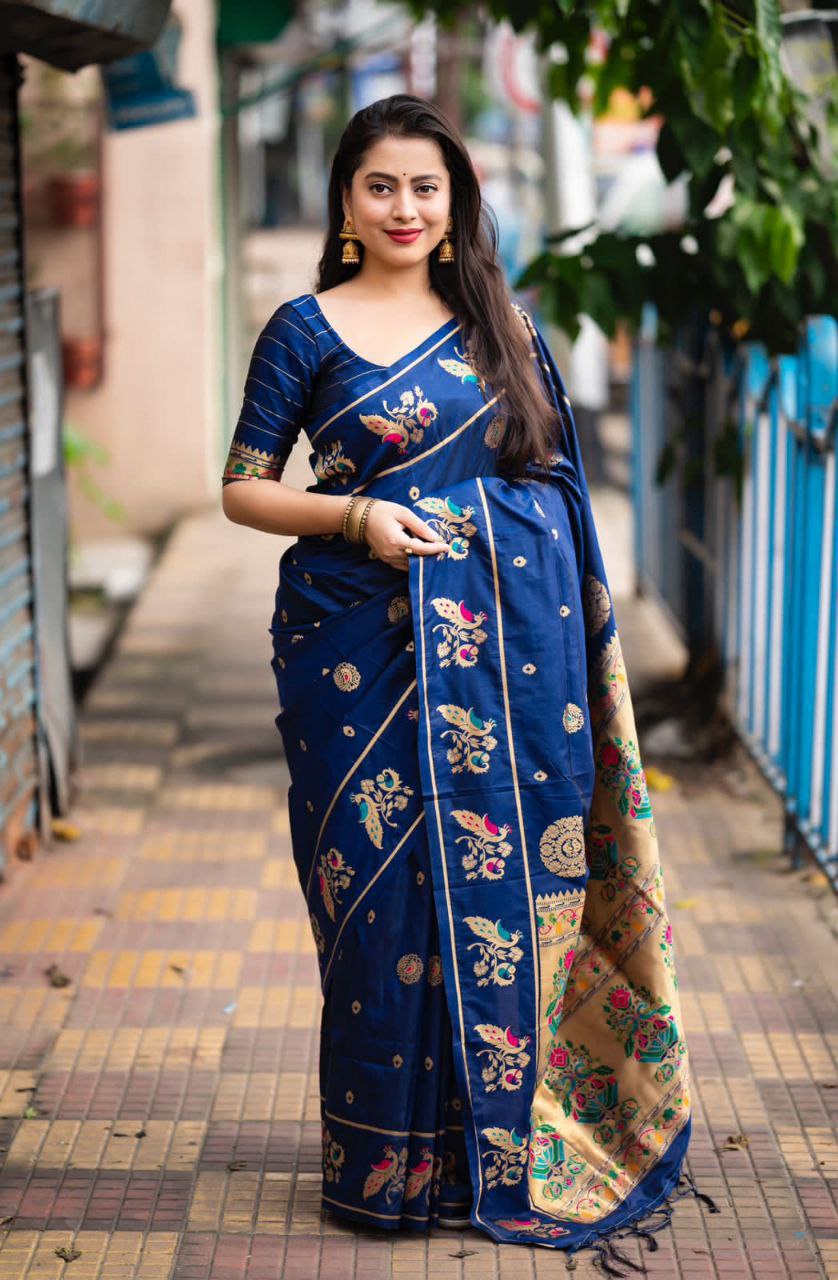 Elegant Traditional Soft Banarasi Silk Saree with Zari Woven Blouse