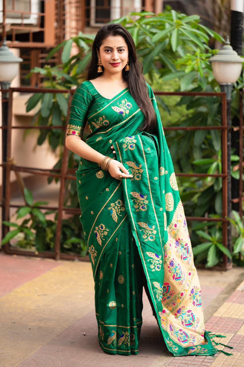 Elegant Traditional Soft Banarasi Silk Saree with Zari Woven Blouse