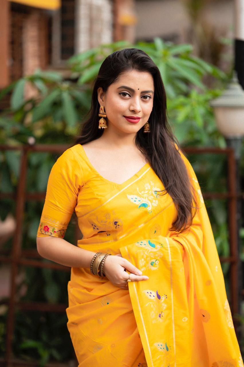 Elegant Traditional Soft Banarasi Silk Saree with Zari Woven Blouse