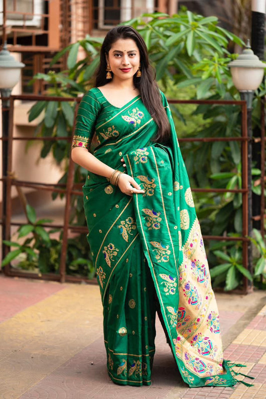 Elegant Traditional Soft Banarasi Silk Saree with Zari Woven Blouse
