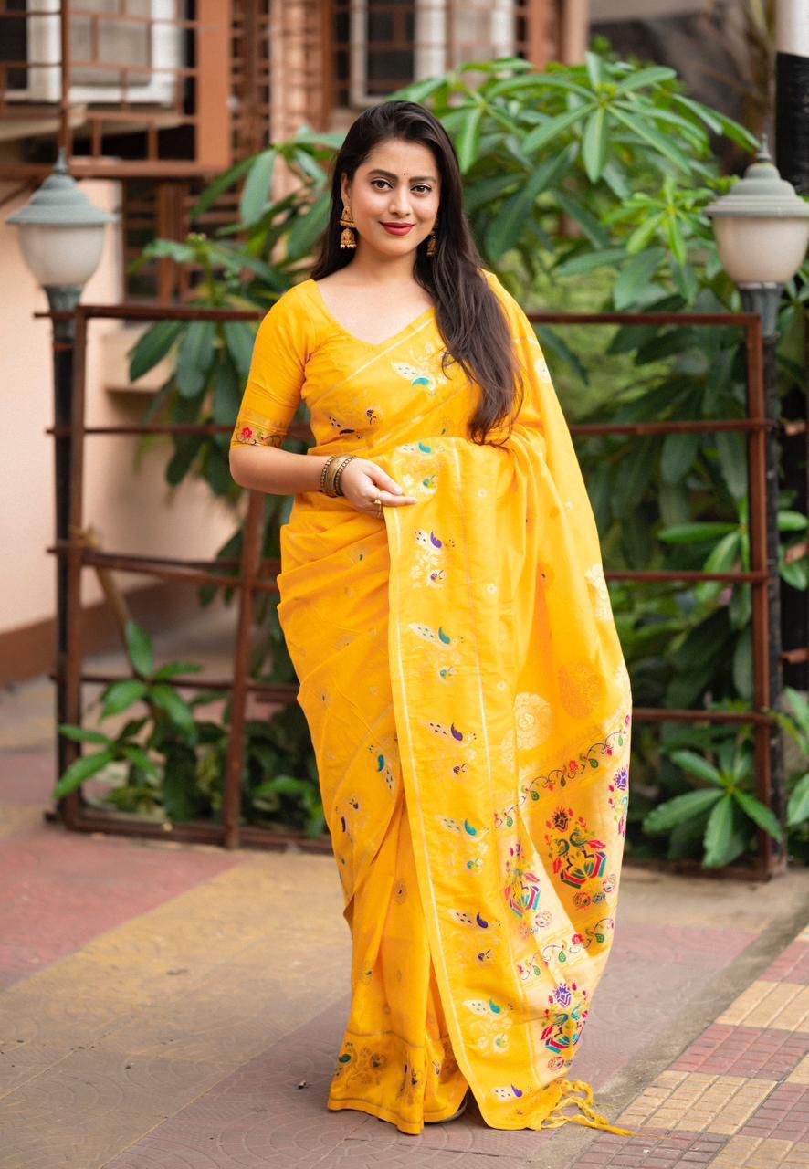Elegant Traditional Soft Banarasi Silk Saree with Zari Woven Blouse