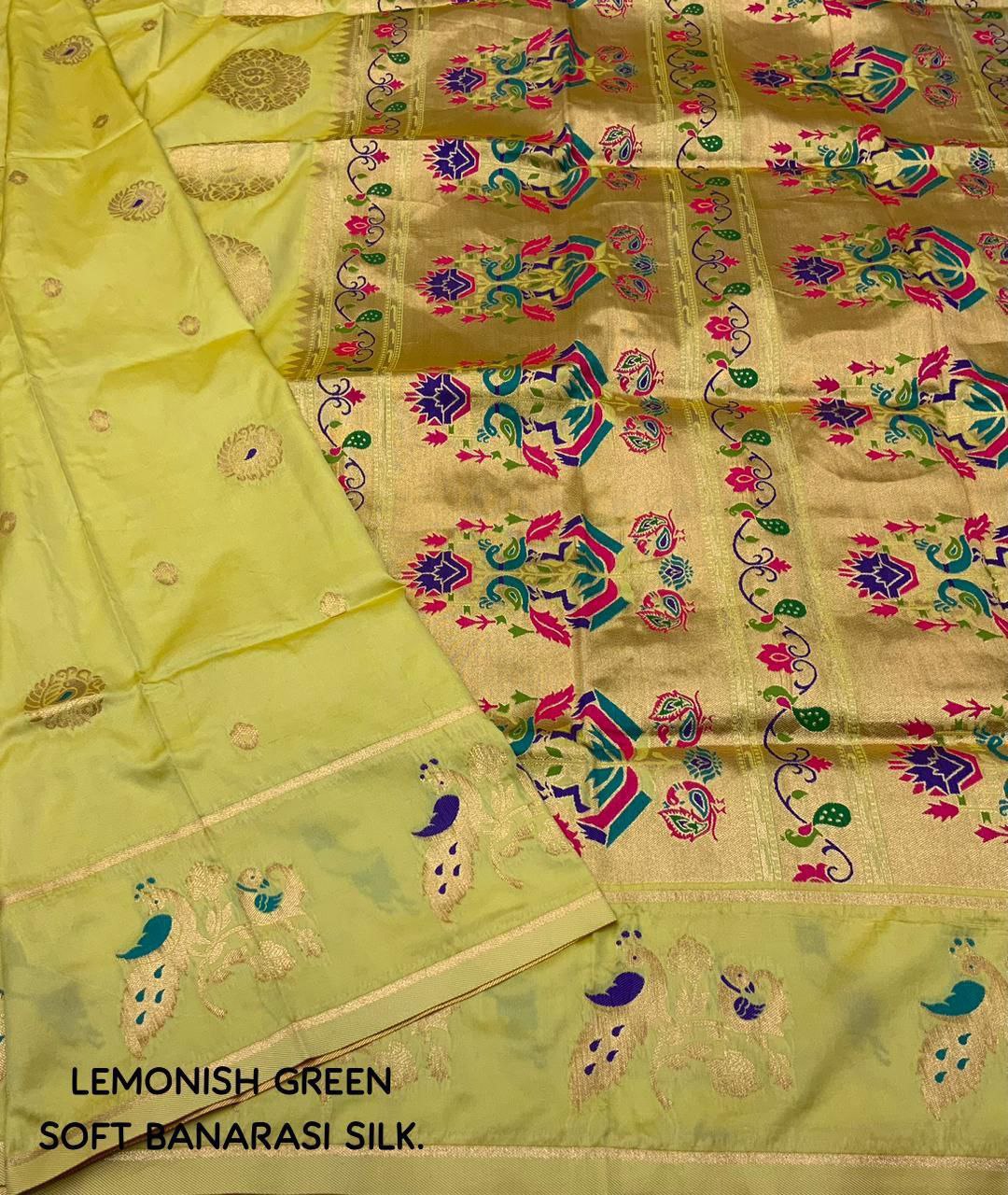 Elegant Traditional Soft Banarasi Silk Saree with Zari Woven Blouse