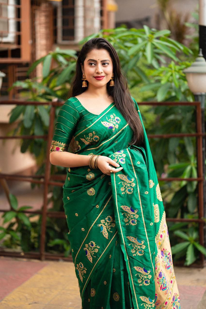 Elegant Traditional Soft Banarasi Silk Saree with Zari Woven Blouse