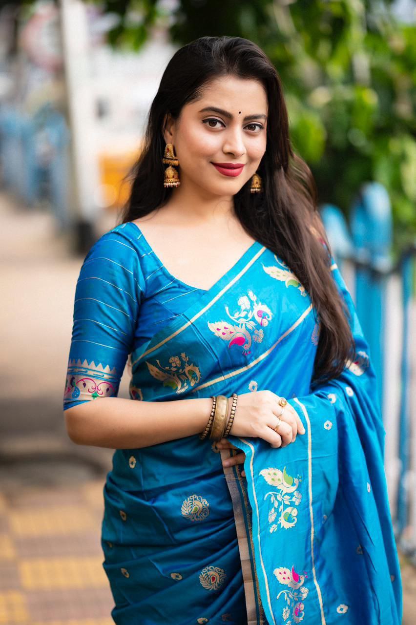 Elegant Traditional Soft Banarasi Silk Saree with Zari Woven Blouse