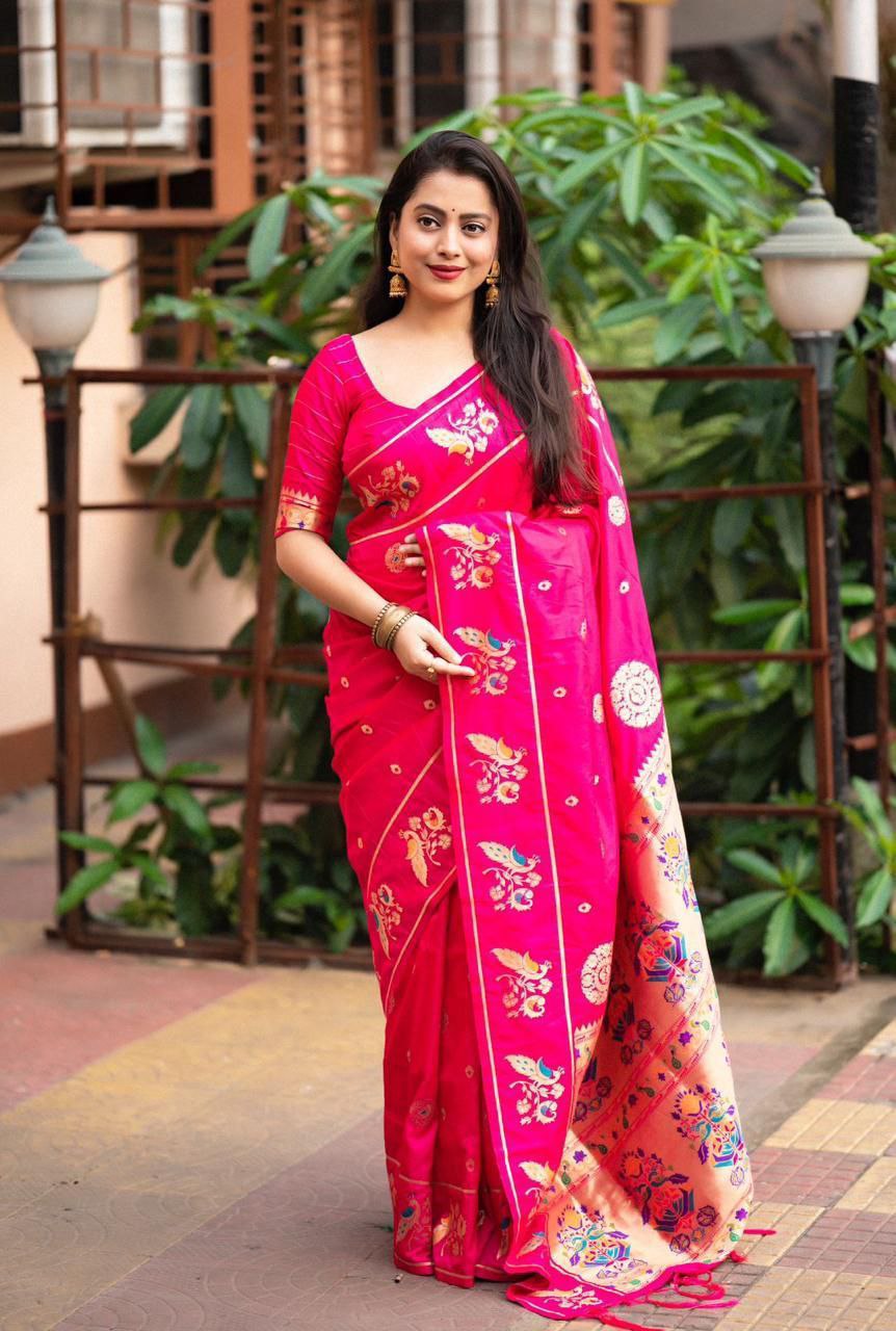 Elegant Traditional Soft Banarasi Silk Saree with Zari Woven Blouse