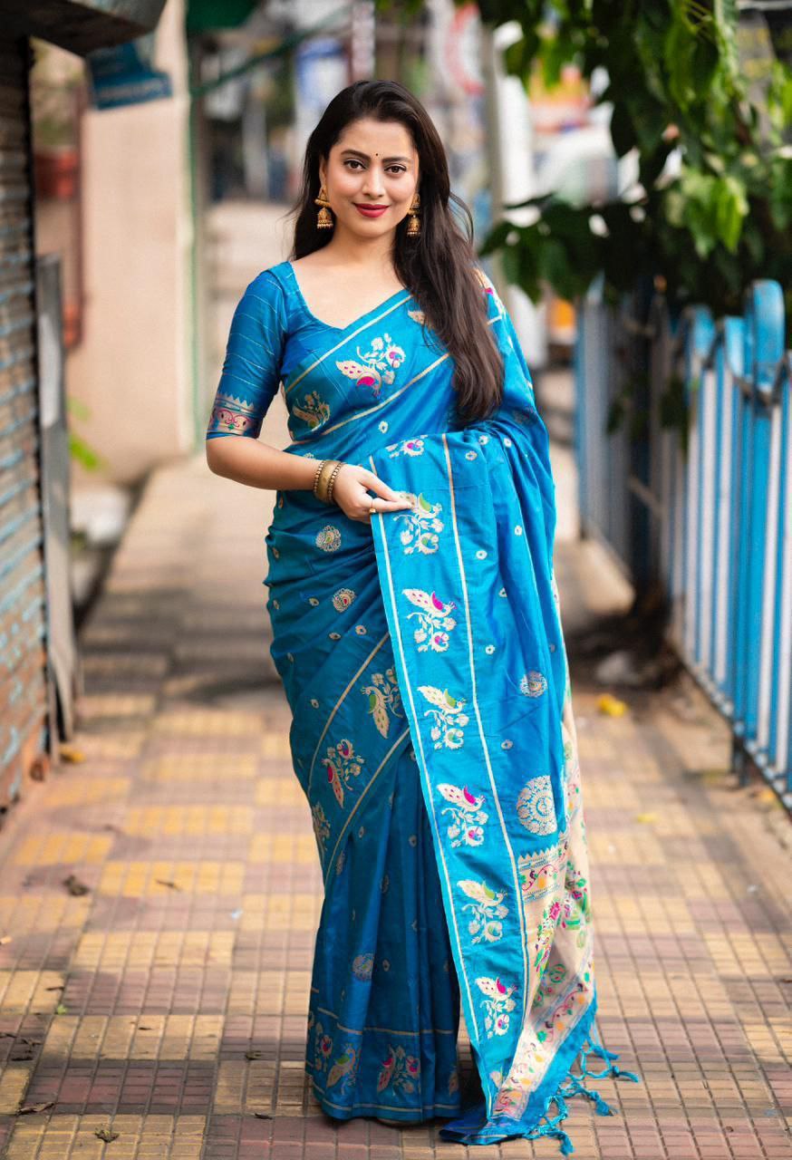 Elegant Traditional Soft Banarasi Silk Saree with Zari Woven Blouse