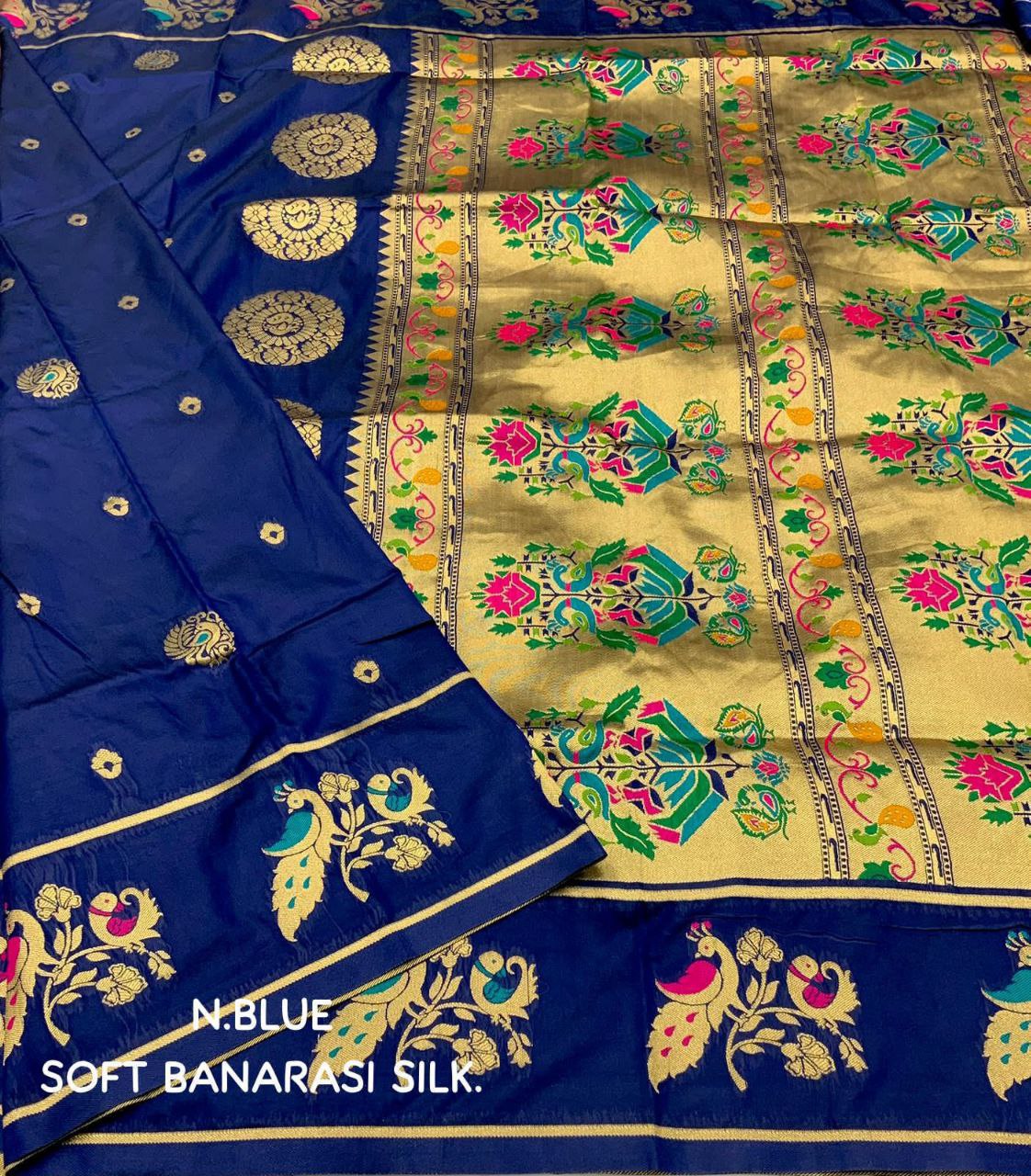 Elegant Traditional Soft Banarasi Silk Saree with Zari Woven Blouse