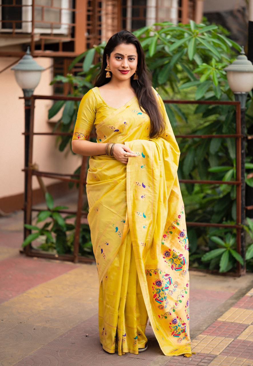 Elegant Traditional Soft Banarasi Silk Saree with Zari Woven Blouse