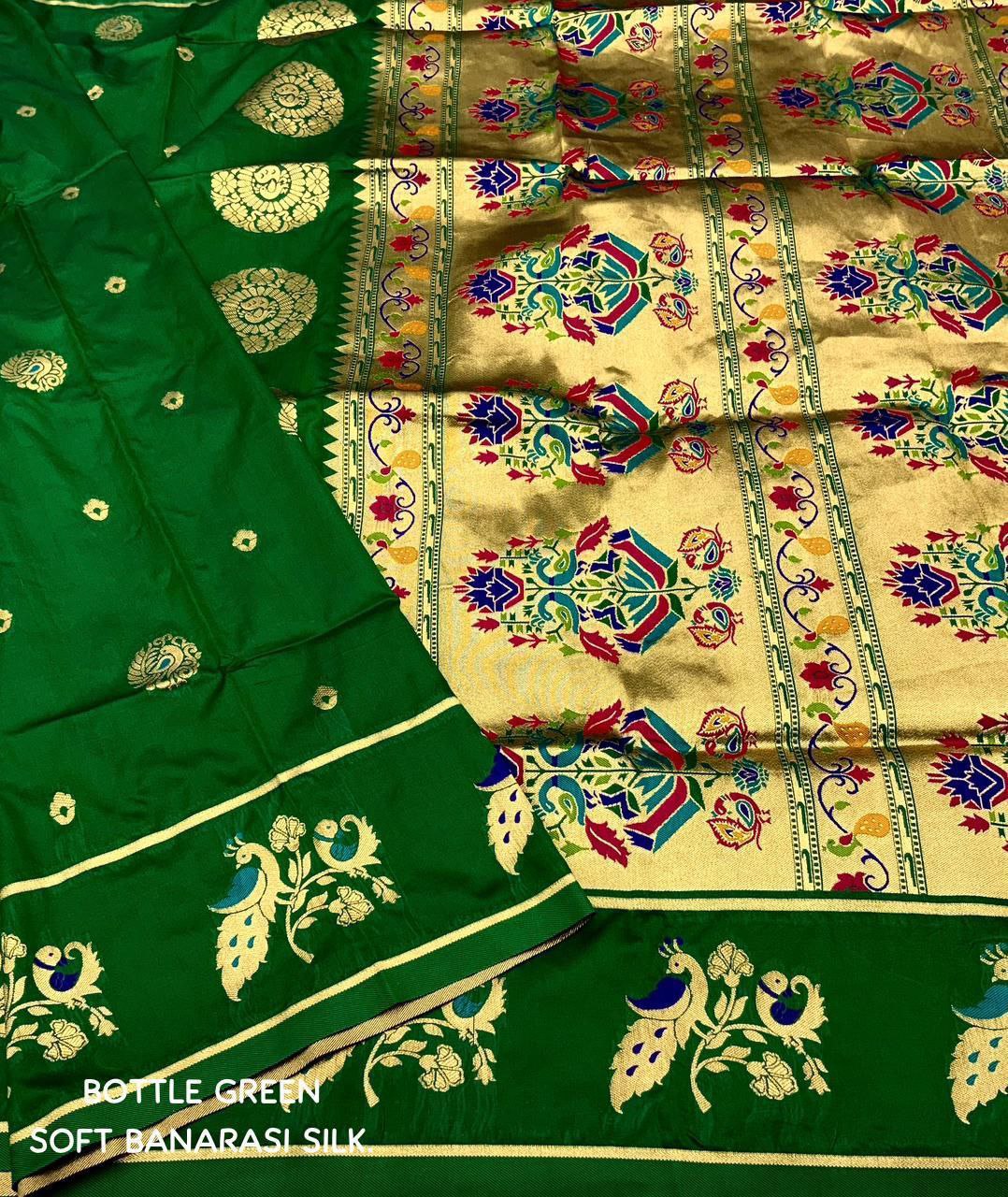 Elegant Traditional Soft Banarasi Silk Saree with Zari Woven Blouse