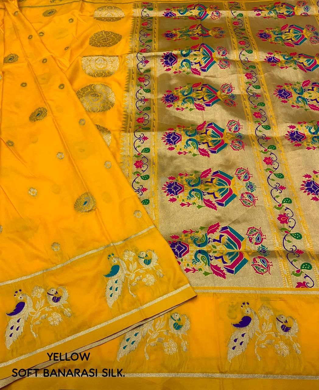 Elegant Traditional Soft Banarasi Silk Saree with Zari Woven Blouse