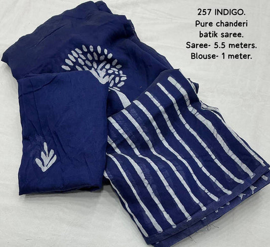 Pure Chanderi Cotton Batik Handblock Print Saree with Unstitched Blouse