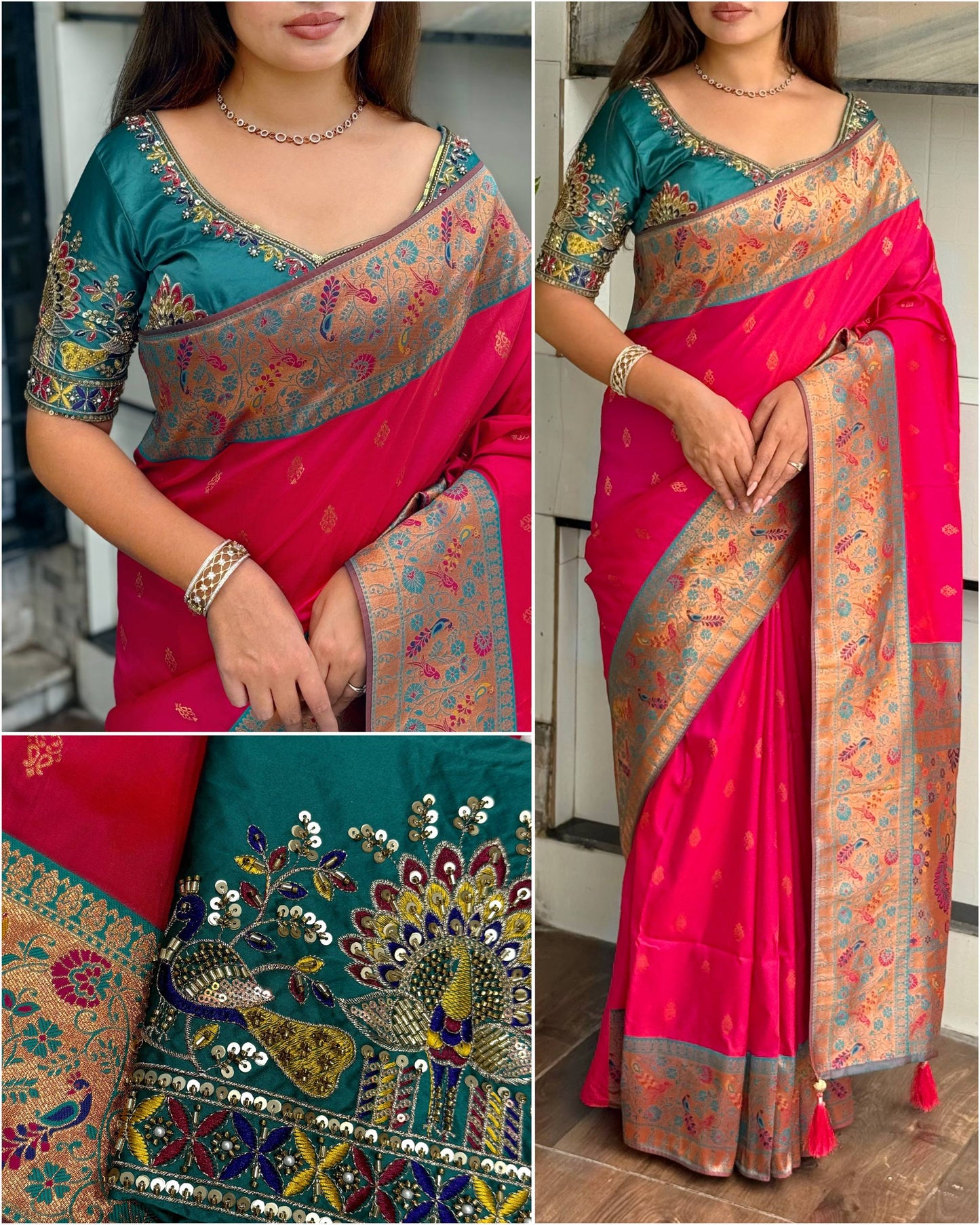 Heavy Minakari Banarasi Silk Saree with Two Unstitched Blouses