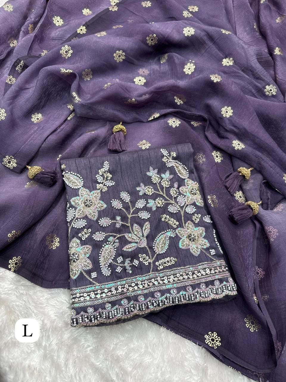 Premium Tissue Crunchy Silk Saree with Bead & Sequins Embroidered Blouse