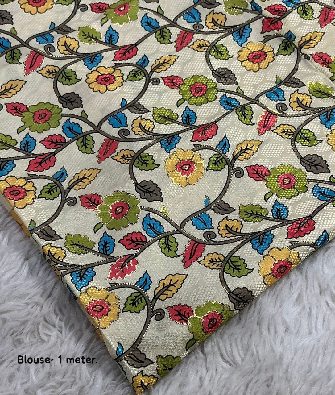 Zari Woven Wrinkle Striped Soft Chiffon Saree with Unstitched Crepe Silk Blouse