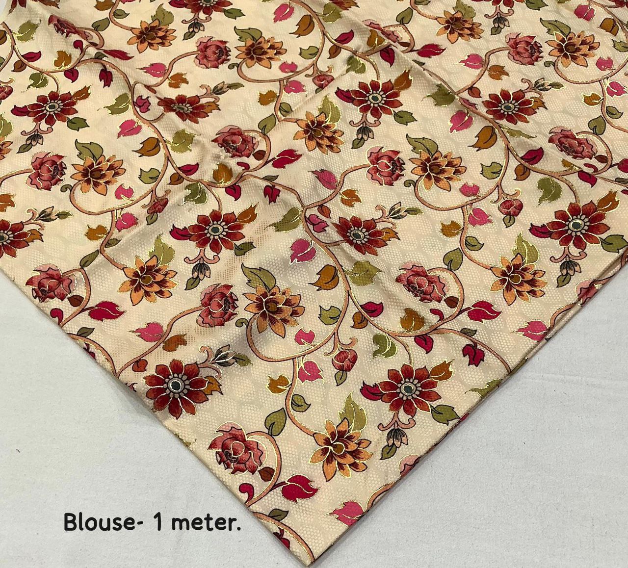 Zari Woven Zebra Lining Patched Lace Chiffon Saree with Crepe Silk Blouse