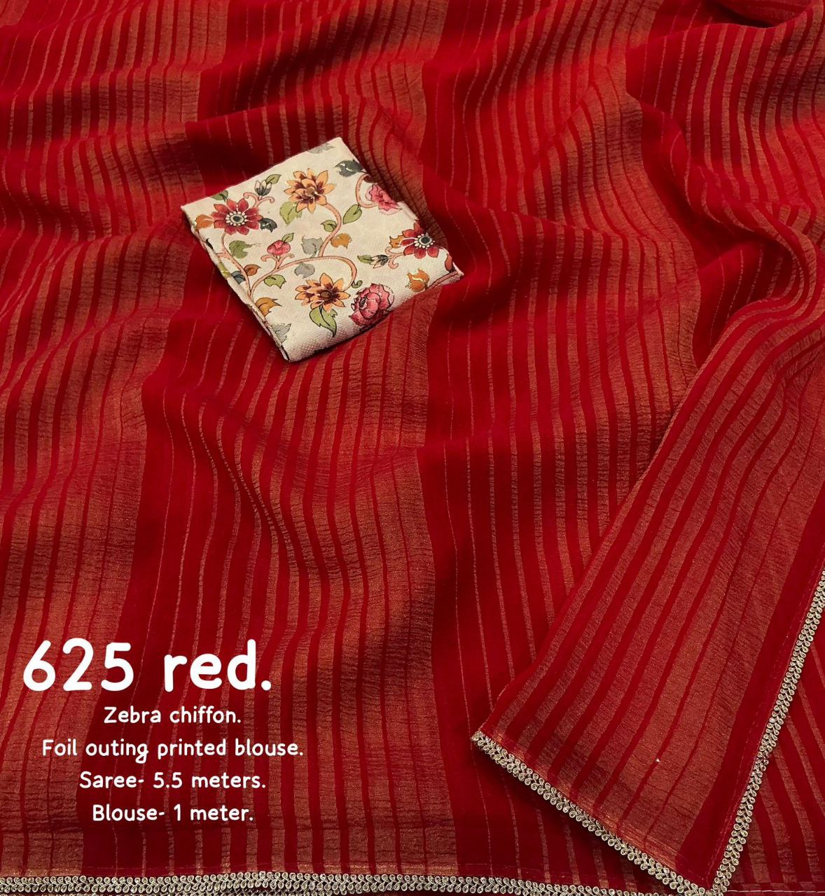 Zari Woven Zebra Lining Patched Lace Chiffon Saree with Crepe Silk Blouse