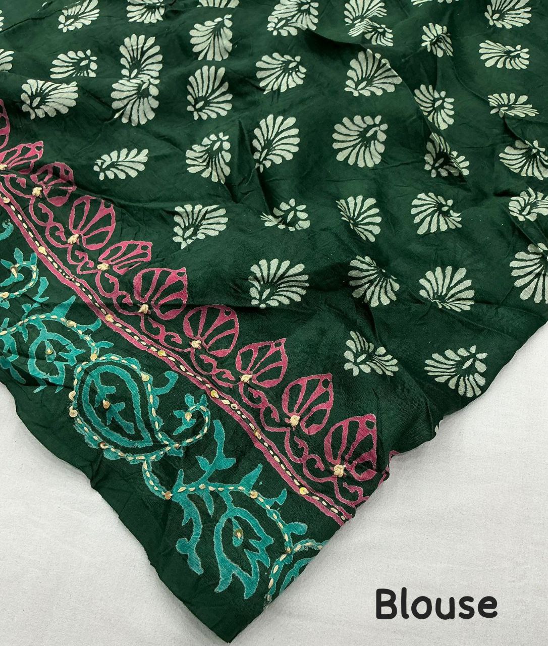 Pure Chanderi Cotton with Hand Block Prints Ajrakh Hand Work Saree