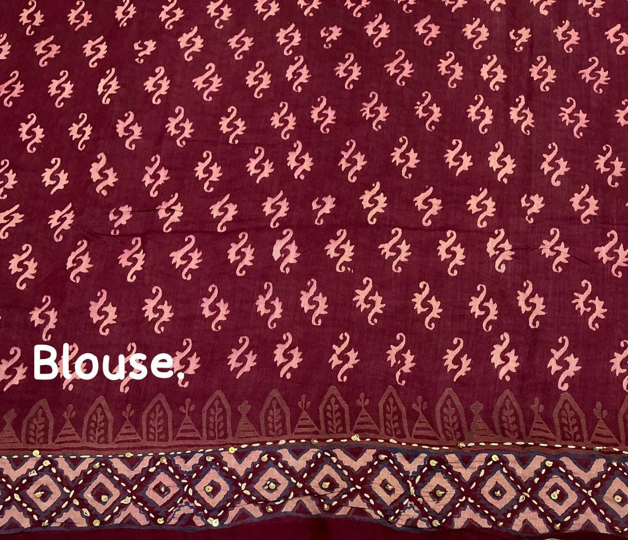 Pure Chanderi Cotton with Hand Block Prints Ajrakh Hand Work Saree