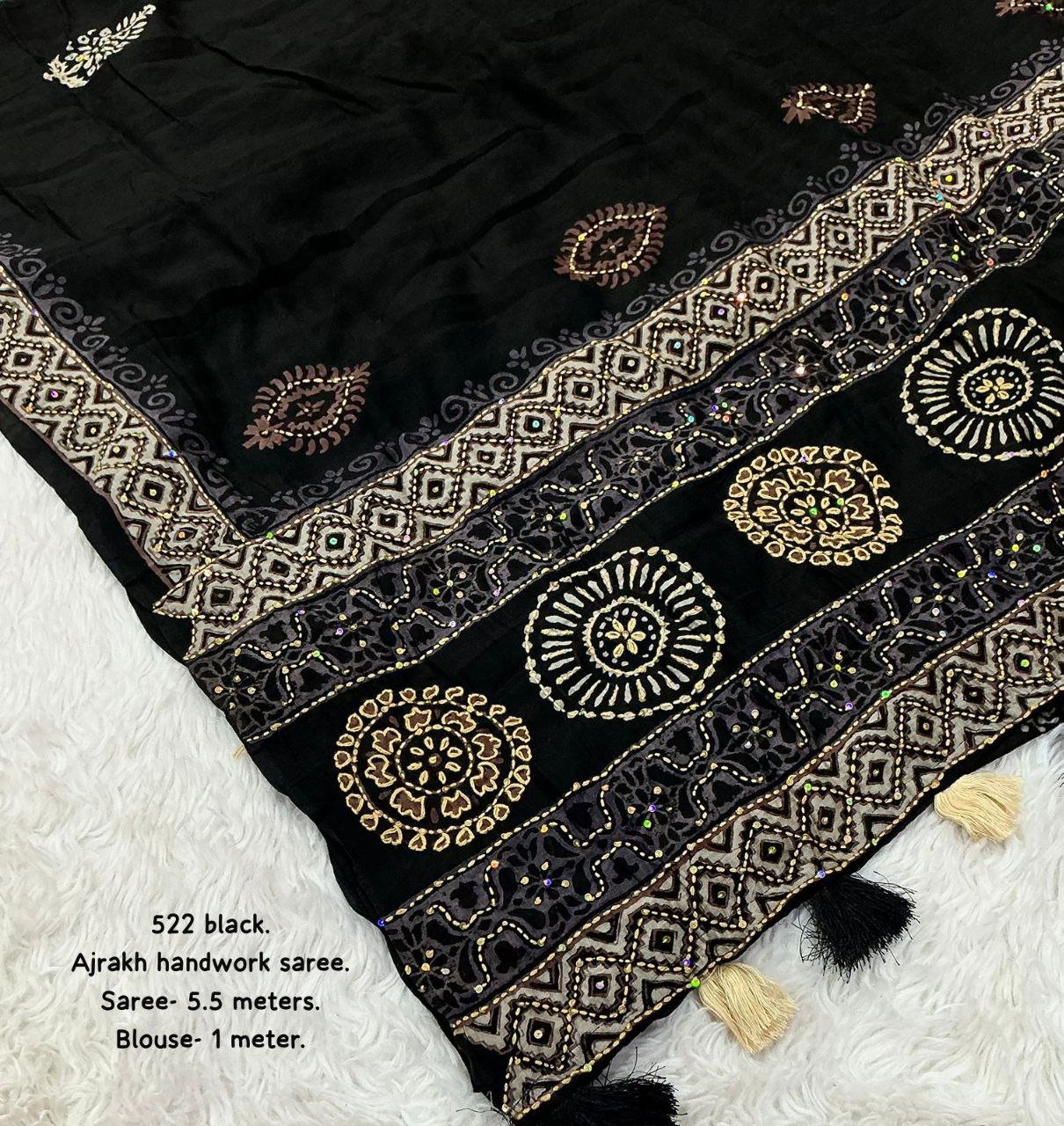Pure Chanderi Cotton with Hand Block Prints Ajrakh Hand Work Saree