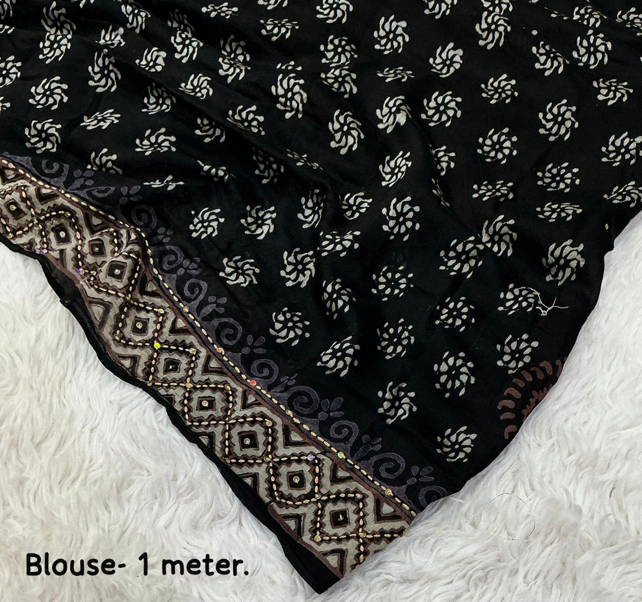 Pure Chanderi Cotton with Hand Block Prints Ajrakh Hand Work Saree