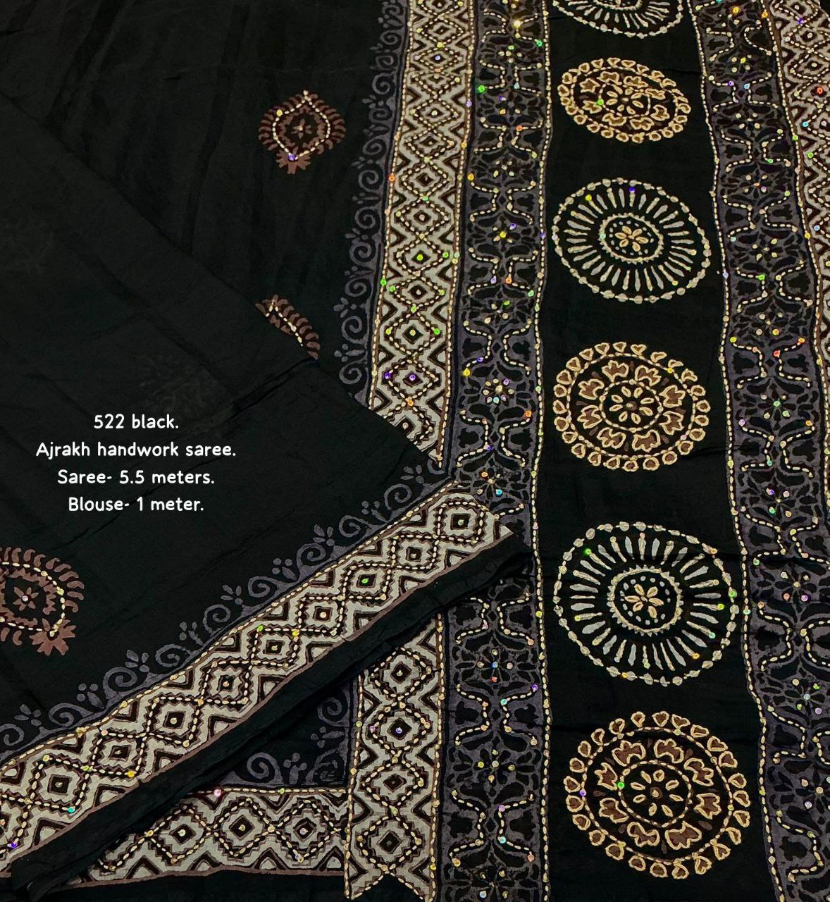 Pure Chanderi Cotton with Hand Block Prints Ajrakh Hand Work Saree