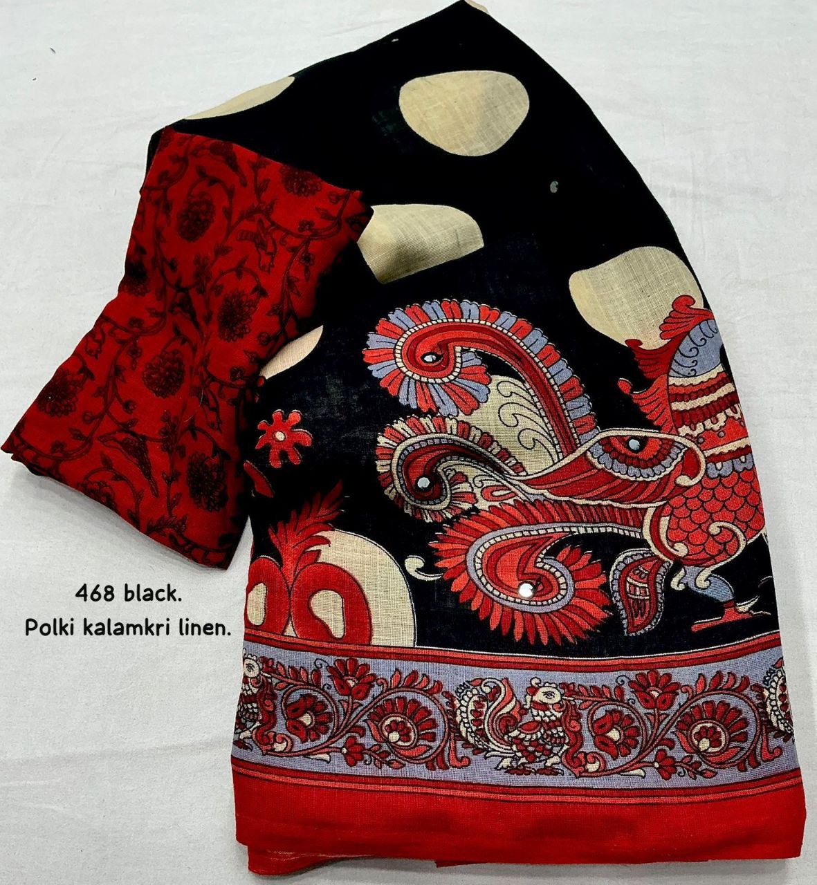 New Fancy Polki & Kalamkari Prints Linen Printed Saree with Blouse