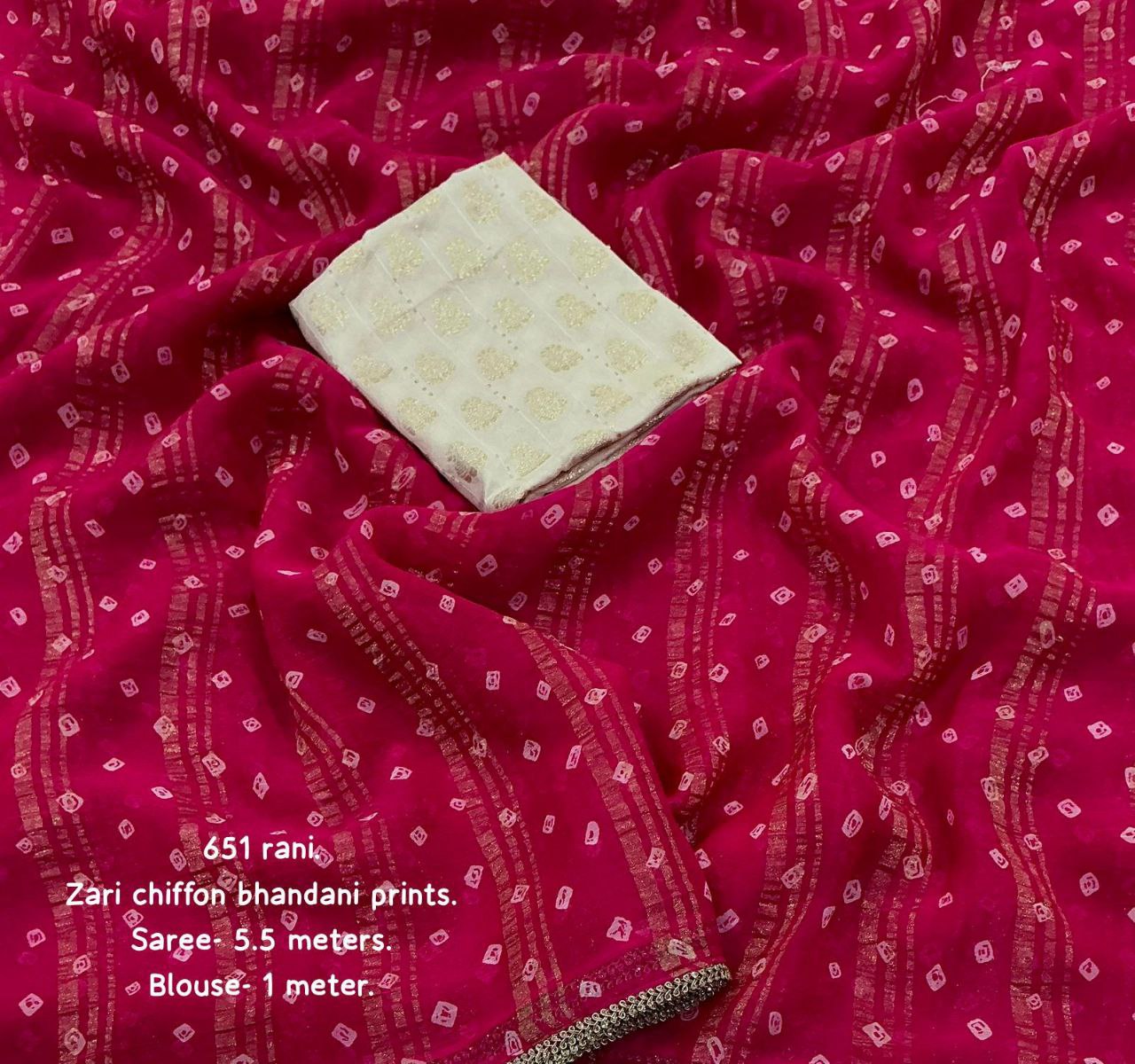 Zari Woven Laheriya & Bandhani Rani Pink Chiffon Saree with Banarasi Silk Blouse