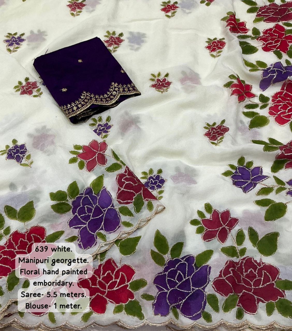 Premium Hand Painted Manipuri Georgette Saree with Silk Blouse